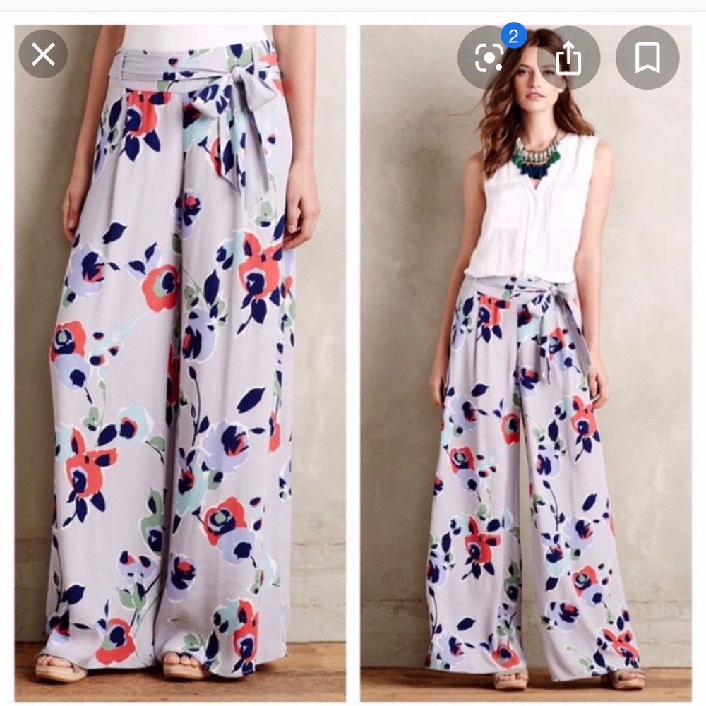 Anthropologie Floral Wide Leg Slacks